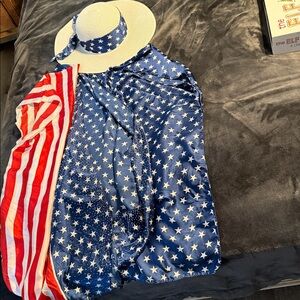 Kids White and Blue Star Sun Hat